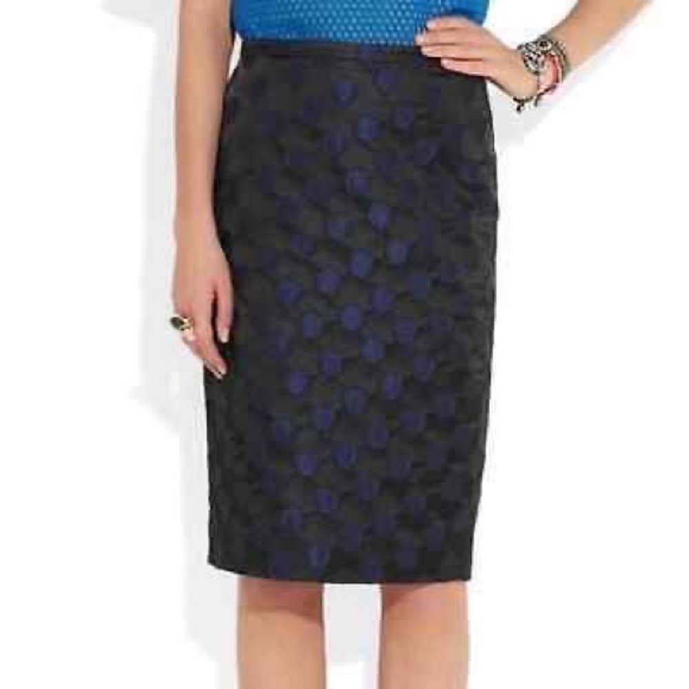 J Crew Black Blue Dot Pencil Skirt